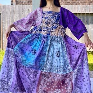 Handmade Earthy Amethyst Goth Tie-Dye Bandana Dress SKU 07295